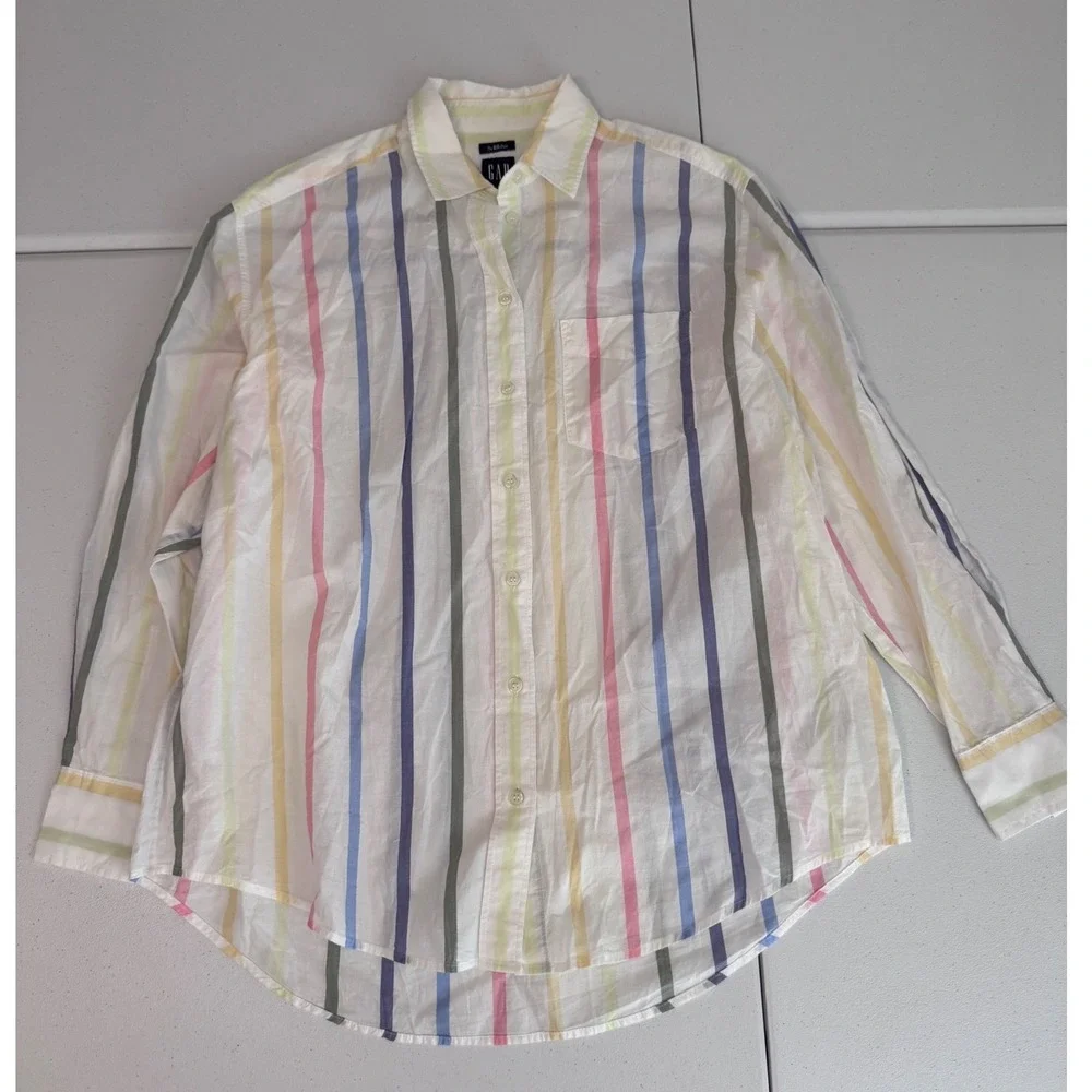 Gap The Big Shirt Pastel Rainbow Stripe Cotton Button Down Oversized Small pp - Picture 3 of 8